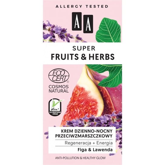 AA, Super Fruits & Herbs, krem przeciwzmarszczkowy dzienno-nocny regeneracja + energia Figa & Lawenda, 50 ml AA