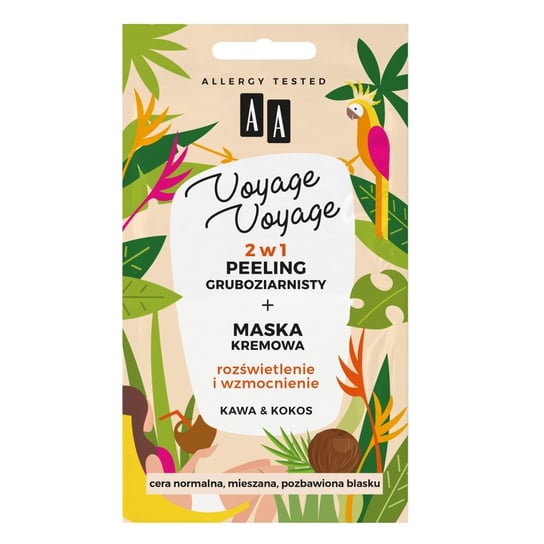 AA, Voyage, Peeling gruboziarnisty + maska kawowo-kokosowa 2w1, 2 x 5ml AA