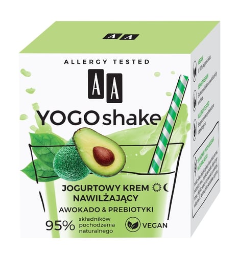 AA, Yogo Shake, jogurtowy krem nawilżający awokado & prebiotyki na dzień i noc, 50 ml AA