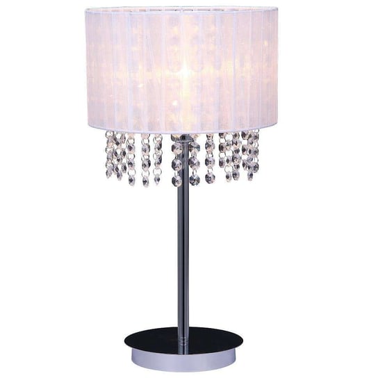 Abażurowa LAMPA glamour ASTRA MTM1953/1 WH Italux stojąca LAMPKA nocna stołowa okrągła kryształki crystal biała ITALUX