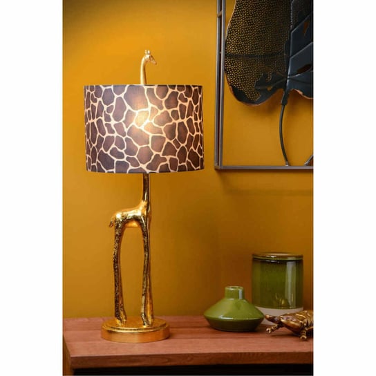 Abażurowa LAMPA stołowa EXTRAVAGANZA MISS TALL 10506/81/02 Lucide stojąca LAMPKA żyrafa cętki złote brązowe Lucide