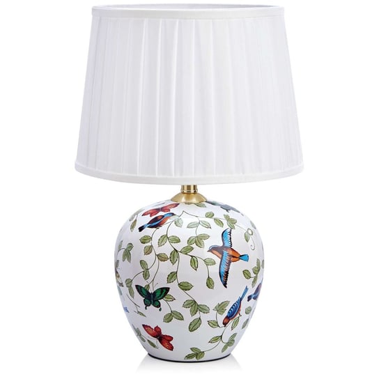 Abażurowa LAMPA stołowa MANSION 107040 Markslojd ceramiczna LAMPKA klasyczna wzorki retro ptaki biały Markslojd