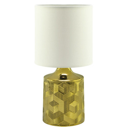 Abażurowa LAMPKA stojąca LINDA 03786 Ideus stołowa LAMPA ceramiczna wzorki biała złota IDEUS