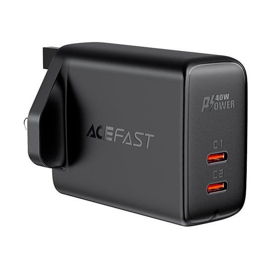 Acefast Ładowarka Sieciowa (Wtyczka Uk) 2X Usb Typ C 40W, Pps, Pd, Qc 3.0, Afc, Fcp Czarny (A12 Black) Acefast