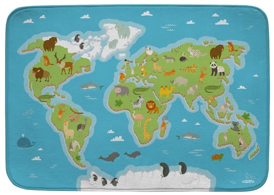 Achoka Miękki dywan do pokoju dziecięcego Mapa Świata zwierzęta 100x150 cm Achoka