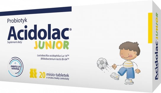 Acidolac Junior suplement diety, smak białej czekolady, 20 misio-tabletek Medana Pharma