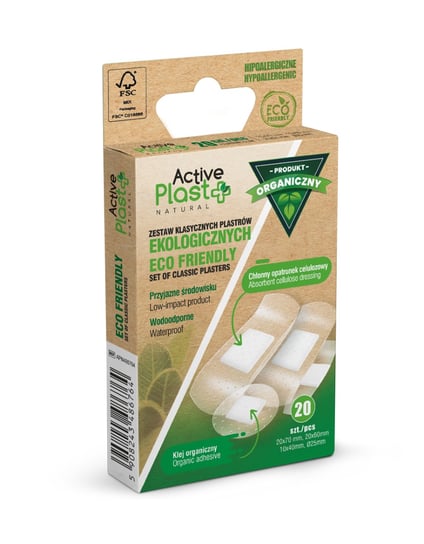 Active Plast, Naturalne plastry Ekologiczne, 5-7x2cm, 5-6x2cm, 5-4x1cm, 5-Ø2,5cm, 20 sztuk Active Plast