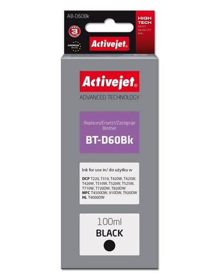 Activejet AB-D60Bk Tusz Buteleczka z atramentem (zamiennik Brother BT-D60Bk; Supreme; 100 ml; czarny) Inna marka