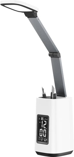 ActiveJet, Nowoczesna lampka na biurko LED, TECHNIC biała z wyświetlaczem LED (data, godzina, budzik) składana Activejet