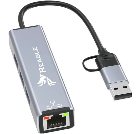 Adapter 2w1 HUB i Karta sieciowa LAN Ethernet USB-C do RJ45 + 3x USB M1 M2 Reagle