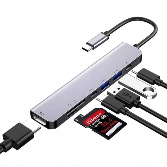 Adapter 7w1 HUB USB-C HDMI 4K SD Macbook Pro / Air Spreest