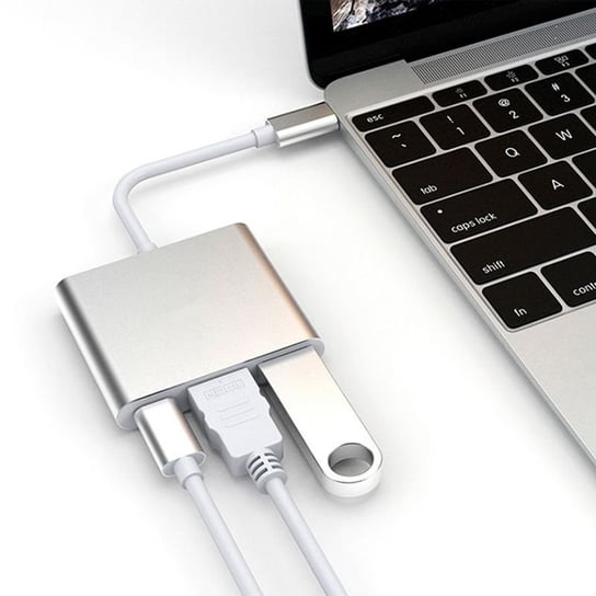 Adapter aluminiowy HUB 3w1 USB-C na HDMI 4K, USB 3.1, USB-C - srebrny Inny producent
