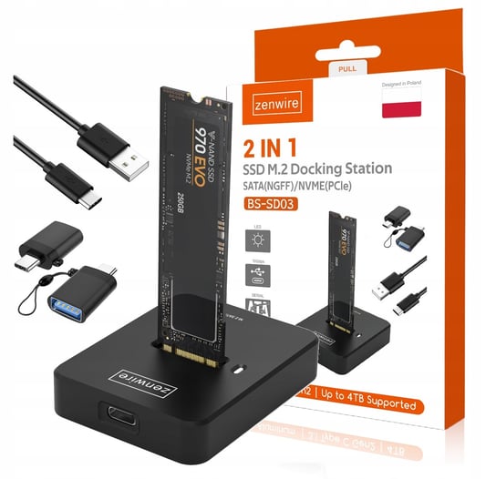Adapter Czytników Dysków SSD M.2 2w1 SATA NGFF NVME PCIe M2 USB-C USB 3.0 Zenwire