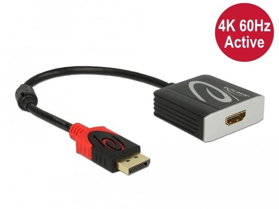 Adapter DELOCK displayport(m) 1.4->hdmi(f) 4k 60hz aktywny hdr, Czarny, 20 cm Delock