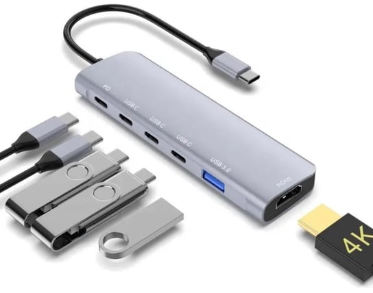 Adapter HUB 3x USB-C  HDMI 4k 30Hz Power Delivery 100W USB 3.0 Tradebit