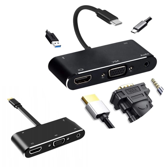 ADAPTER HUB 5W1 USB USB-C HDMI VGA MINI JACK 3,5MM PRZEJŚCIÓWKA 3.0 PD 4K Inna marka