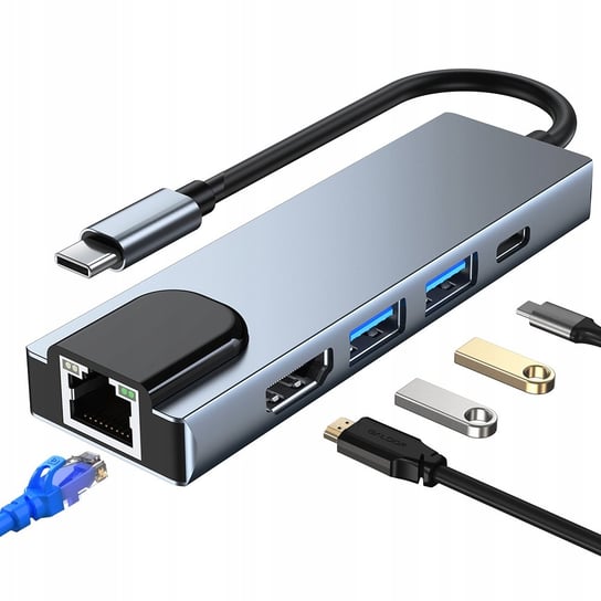 Adapter HUB USB C czytnik TF HDMI 4K PD USB 3.0 Lan 5W1 Rj45 Inna producent