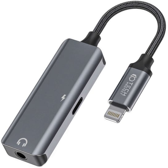Adapter Lightning do Mini Jack 3.5mm przejściówka do iPhone do słuchania muzyki i ładowania Szary 4kom.pl