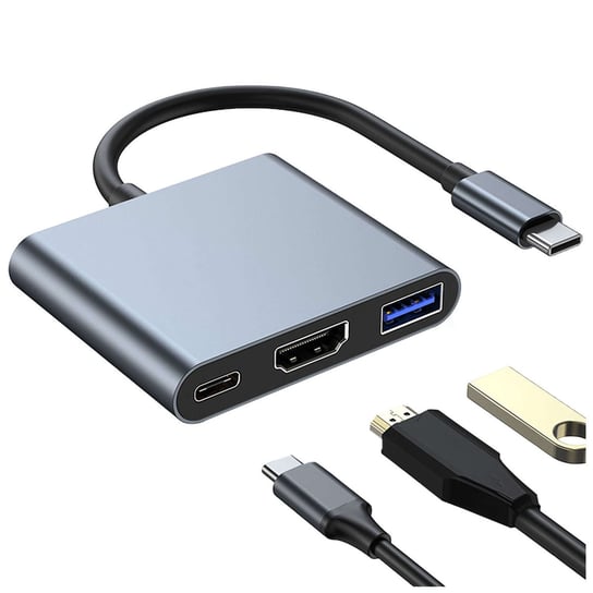 Adapter przejściówka HUB 3w1 USB-C na HDMI USB-A USB-C 4K 60Hz Alogy szary Alogy