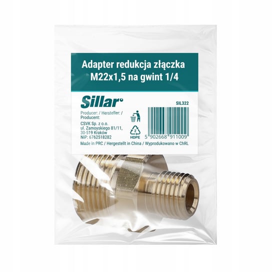 Adapter redukcja reduktor złączka Sillar do myjki gwint ZEW. M22x1,5 na 1/4 Sillar