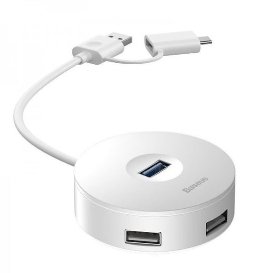 Adapter USB 3.0 BASEUS Round Box, HUB USB/USB-C do 1x USB 3.0, 3x USB 2.0, 1m, biały Baseus