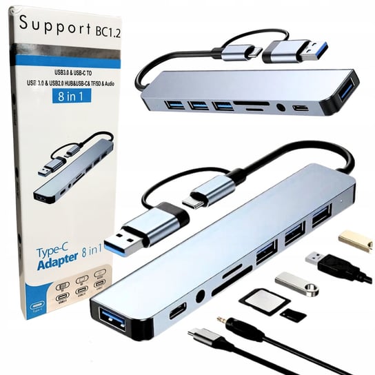 Adapter USB-C 8w1 Hub USB 3.0 USB 2.0 SD/TF Audio 3.5mm Konwerter Stacja Inna marka