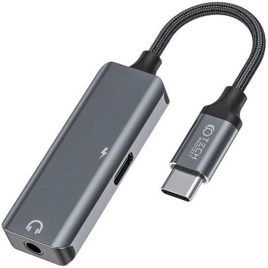 Adapter USB-C do Mini Jack 3.5mm USB-C Type C przejściówka do słuchania muzyki i ładowania Szary 4kom.pl