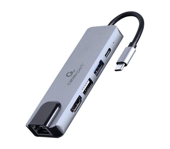 Adapter USB-C męski do Hub USB + HDMI + PD + RJ-45 Gembird A-CM-COMBO5-04 (szary) Gembird