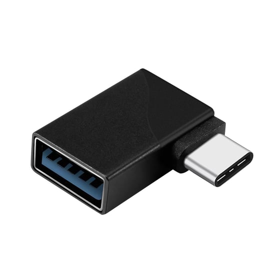 Adapter żeński USB-A do złącza męskiego USB-C Kolanko 90° Ultra-kompaktowy Czarny Avizar