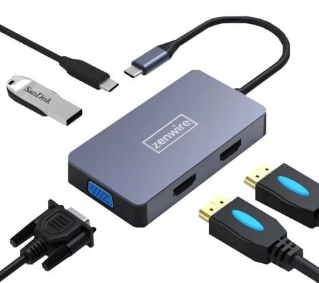 Adapter, Zenwire, Hub 5w1 USB-C 2x HDMI 4k VGA USB 3.0 Pd Zw Macbook Pro M1 Zenwire