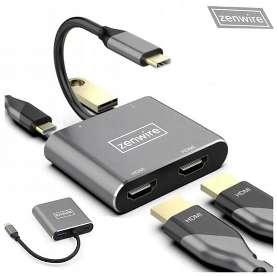 Adapter, Zenwire, Hub Przejściówka USB-C 4W1 2X HDMI 4K USB Zenwire