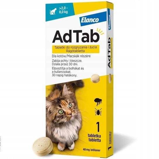 ADTAB Cat tabletki na kleszcze i pchły 48mg 2-8kg Inna marka