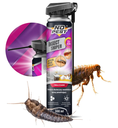 Aerozol NO PEST na Rybiki Cukrowe 300ml Insect Sniper Środek Preparat Spray Oprysk na Rybiki Srebrzyki Pchły Pluskwy Prusaki NO PEST