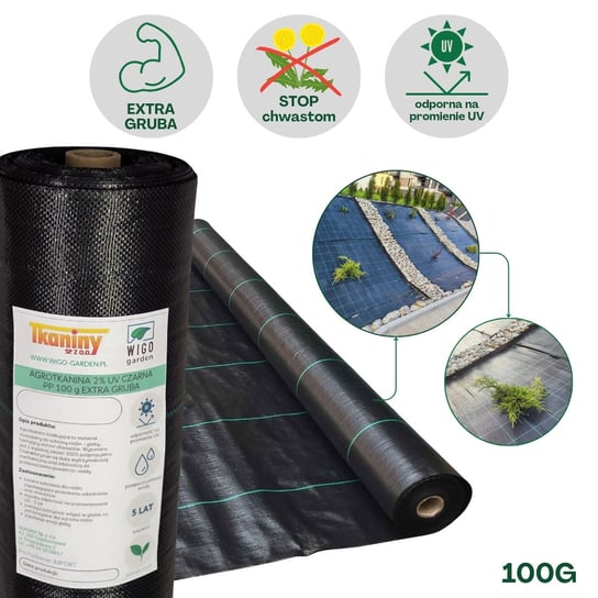 Agrotkanina antychwastowa czarna EXTRA GRUBA PP UV 100g/m2 160cm 50mb Wigo-Garden