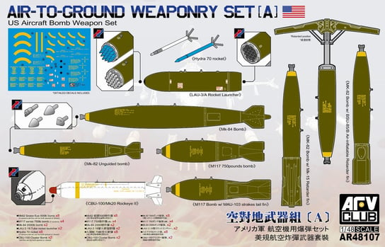 Air-to-Ground weaponry set (A) US Aircraft Bomb Weapon Set 1:48 AFV Club AR48107 Inna marka