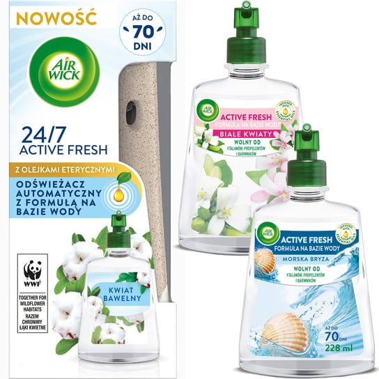 AIR WICK Automatyczny odświeżacz powietrza z wkładem Air Wick 24/7 ACTIVE FRESH o zapachu kwiatu bawełny 228 ml Reckitt Benckiser