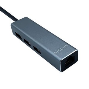 AISENS - A106-0401 Konwerter USB 3.0 na Gigabit Ethernet 10/100/1000 Mbps + 3xUSB3.0 Hub, Szary, 15 cm Inna marka