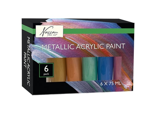 Akrylowe farby metaliczne 6 x 75ml. w pudełku Grafix