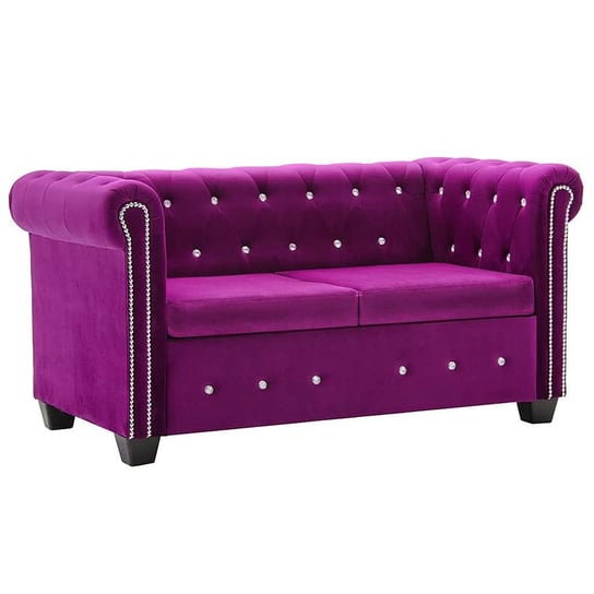 Aksamitna sofa w stylu Chesterfield ELIOR Charlotte 2Q, purpurowa, 72x75x146 cm Elior