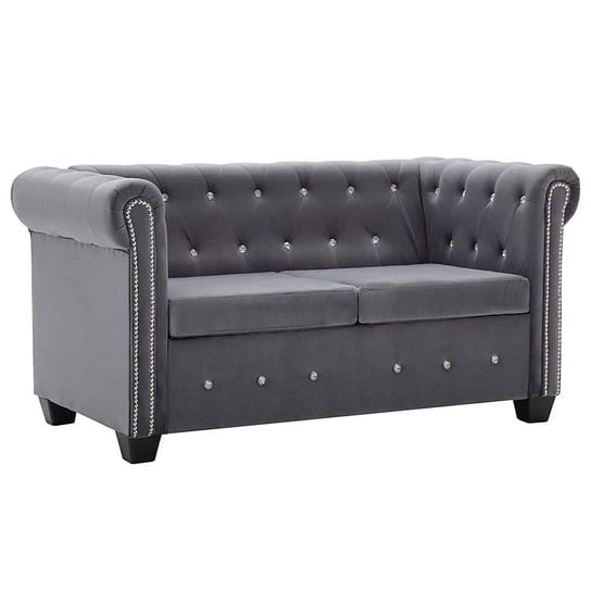 Aksamitna sofa w stylu Chesterfield ELIOR Charlotte 2Q, szara, 72x75x146 cm Elior
