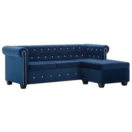 Aksamitna sofa w stylu Chesterfield ELIOR Charlotte 4Q, niebieska, 72x142x199 cm Elior