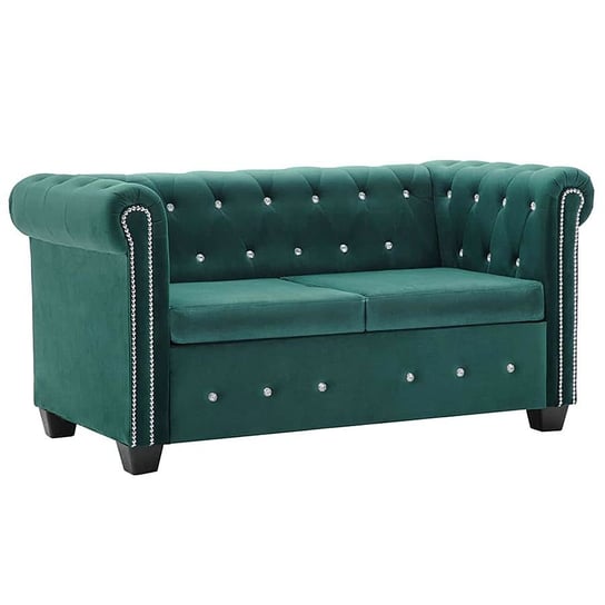 Aksamitna sofa w stylu Chesterfield ELIOR Charlotte, zielona, 72x146x75 cm Elior