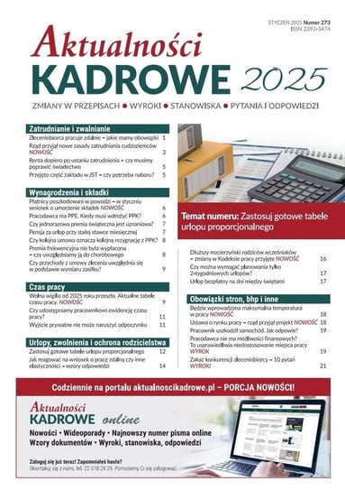 Aktualności Kadrowe 2025. Numer 273. Zastosuj gotowe tabele urlopu proporcjonalnego Sokolik Szymon