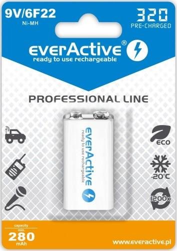 Akumulator 9V 6F22 EVERACTIVE Professional Line, Ni-MH, 300 mAh EverActive