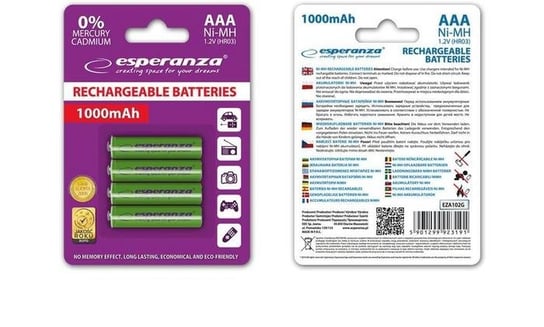 Akumulator AAA ESPERANZA EZA102G, Ni-MH, 1000 mAh, 1.2 V, 4 szt. Esperanza