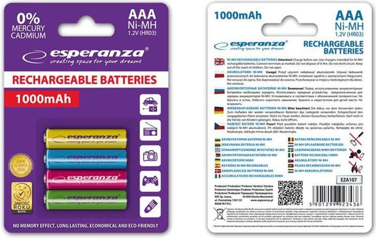Akumulator AAA ESPERANZA EZA107, Ni-MH, 1000 mAh, 1.2 V, 4 szt. Esperanza