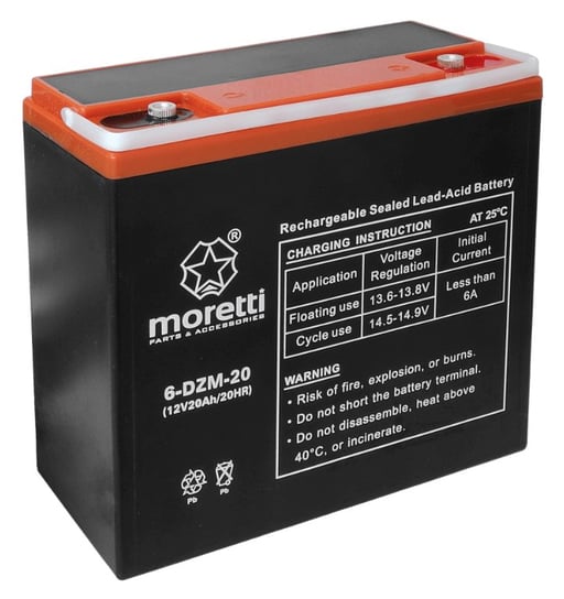 Akumulator Moretti (Gel) 12V 20Ah 6-DZM-20 P+ skuter elektryczny Moretti
