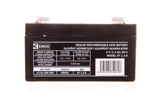 Akumulator ołowiowy AGM 6V 1,3Ah F4,7 B9651 Emos