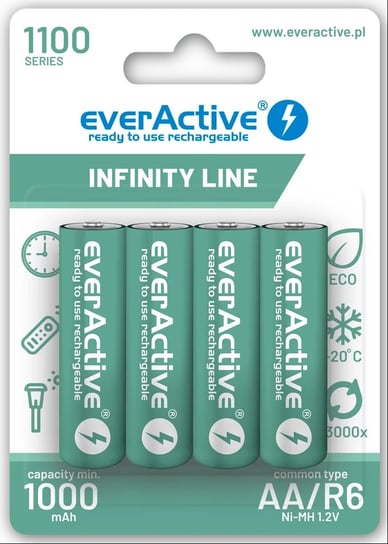 Akumulatorki Aa / R6 Everactive Ni-Mh 1100 Mah Ready To Use - 4 Sztuki EverActive