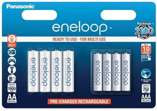 Akumulatory PANASONIC Eneloop, Ni-MH, 1.2 V, 4 x AA R6 + 4 x AAA R03 Panasonic